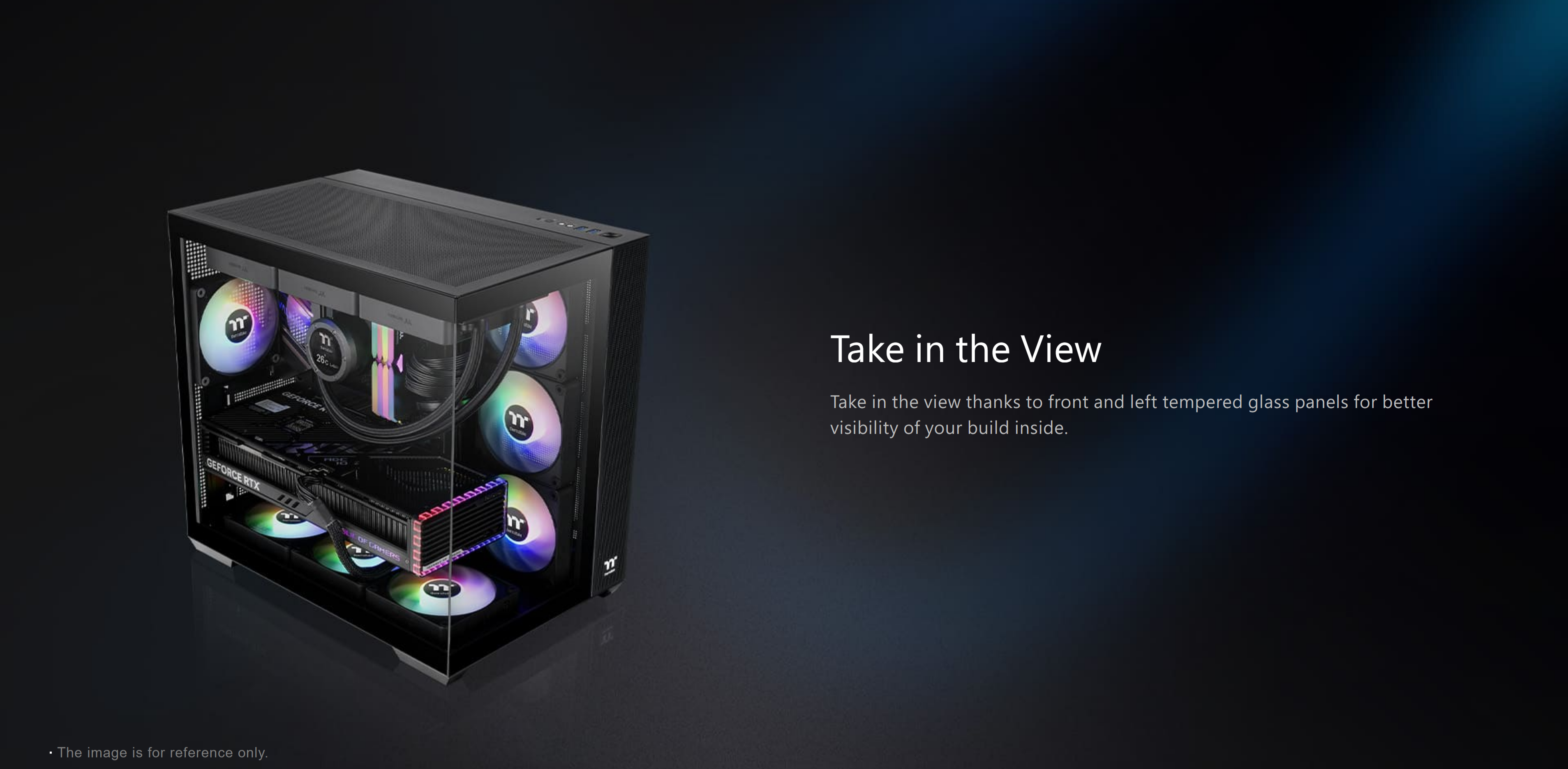 A large marketing image providing additional information about the product Thermaltake View 380 TG - Mid Tower Case (Black) - Additional alt info not provided